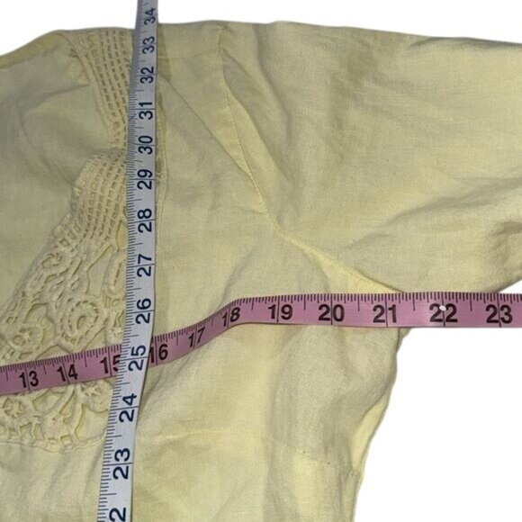 Yellow Linen Tunic Dress With Crochet Neck Detail By Malvin Size XL - Picture 7 of 8